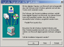 Windows-Warnmeldung vor Einspielung eines unsignierten Treibers