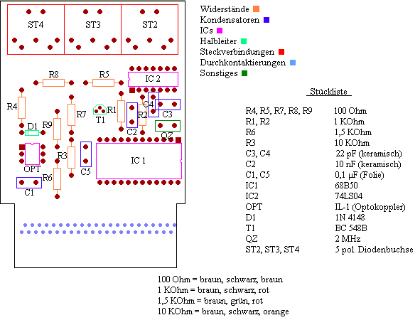 Bestückungsplan für Midi-Interface